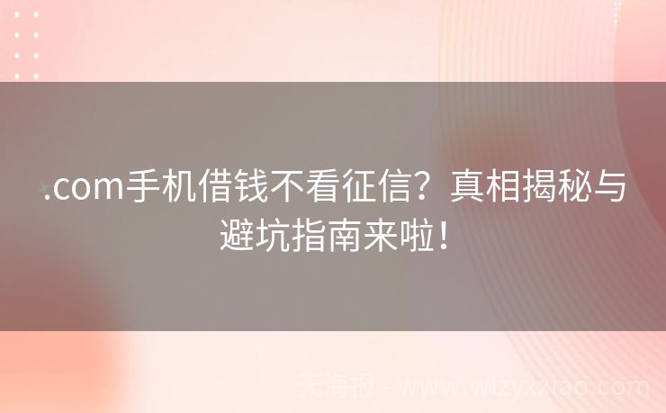.com手机借钱不看征信？真相揭秘与避坑指南来啦！