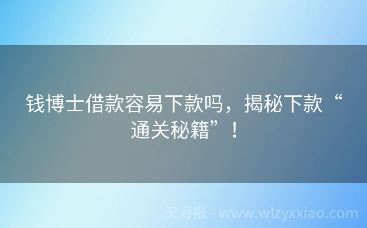 钱博士借款容易下款吗，揭秘下款“通关秘籍”！