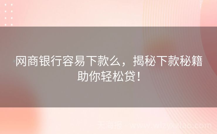 网商银行容易下款么，揭秘下款秘籍助你轻松贷！
