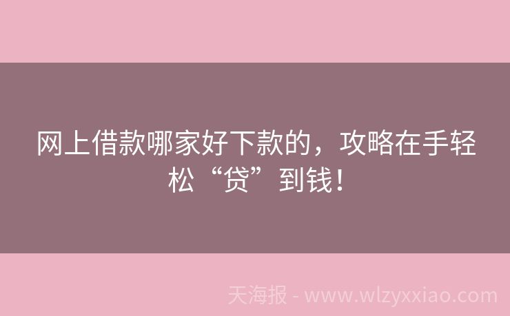 网上借款哪家好下款的，攻略在手轻松“贷”到钱！