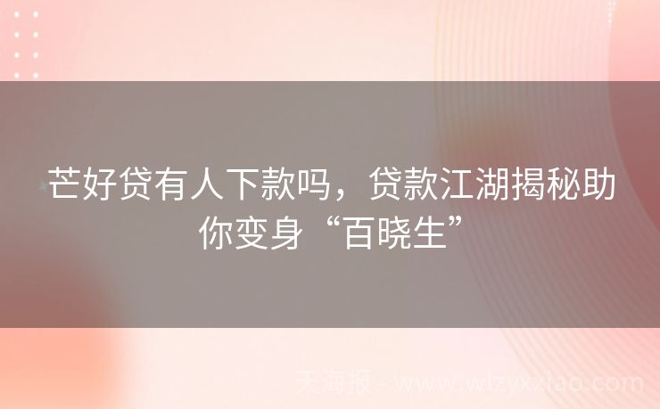 芒好贷有人下款吗，贷款江湖揭秘助你变身“百晓生”