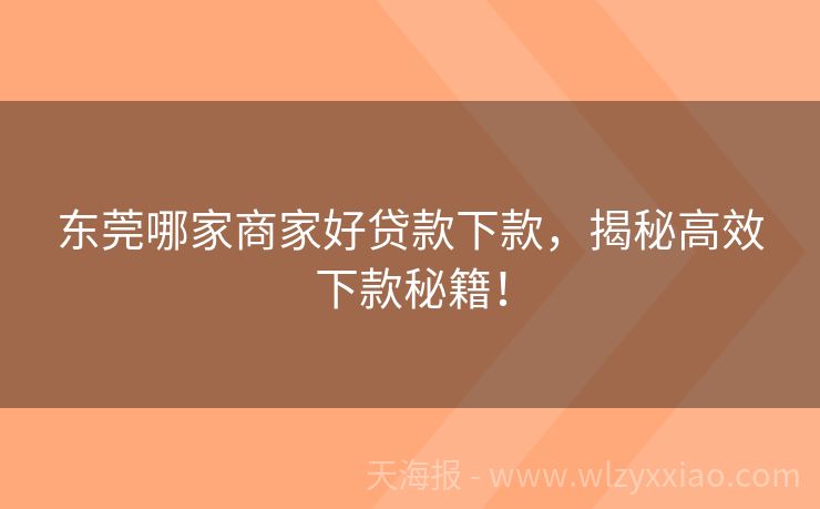 东莞哪家商家好贷款下款，揭秘高效下款秘籍！