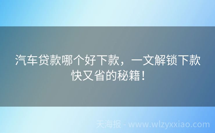 汽车贷款哪个好下款，一文解锁下款快又省的秘籍！