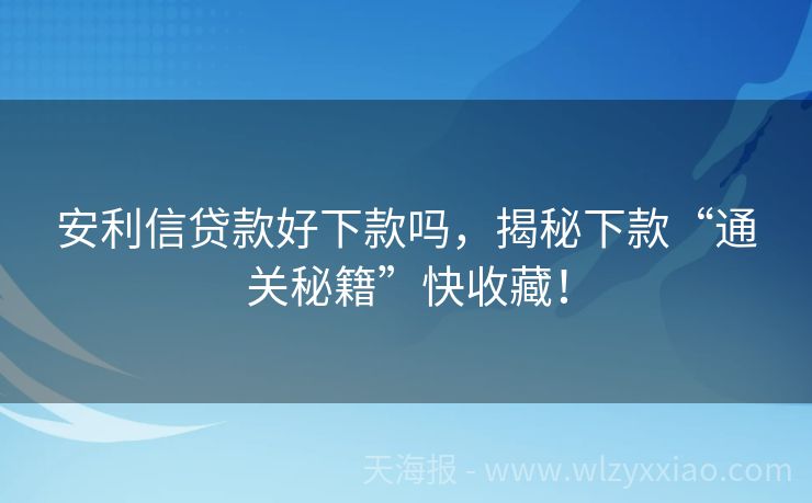 安利信贷款好下款吗，揭秘下款“通关秘籍”快收藏！