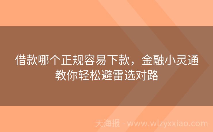 借款哪个正规容易下款，金融小灵通教你轻松避雷选对路