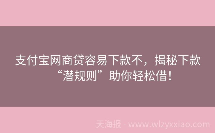 支付宝网商贷容易下款不，揭秘下款“潜规则”助你轻松借！