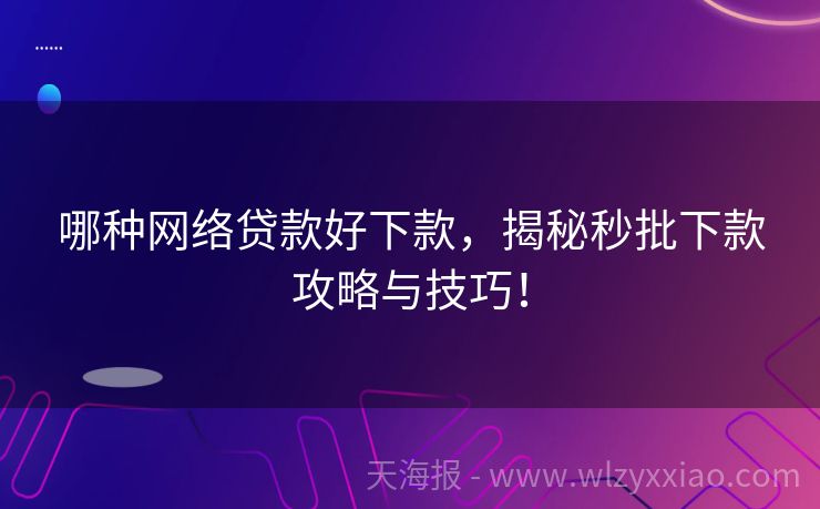 哪种网络贷款好下款，揭秘秒批下款攻略与技巧！