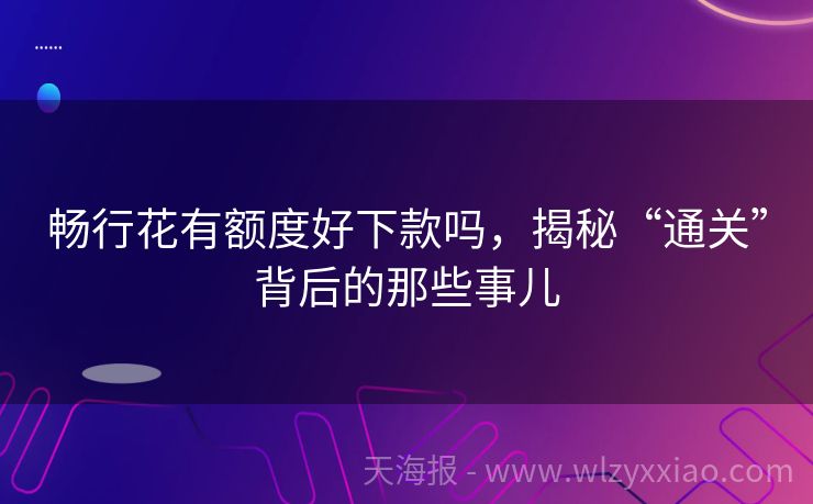 畅行花有额度好下款吗，揭秘“通关”背后的那些事儿