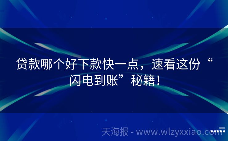 贷款哪个好下款快一点，速看这份“闪电到账”秘籍！