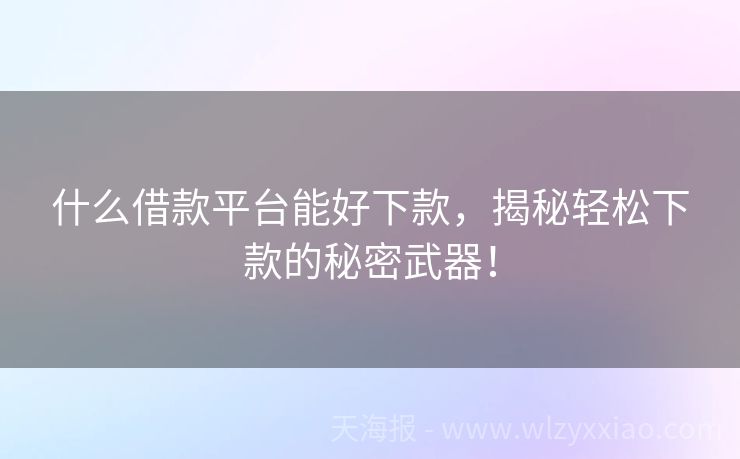 什么借款平台能好下款，揭秘轻松下款的秘密武器！