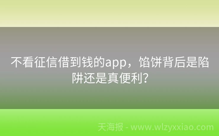 不看征信借到钱的app，馅饼背后是陷阱还是真便利？