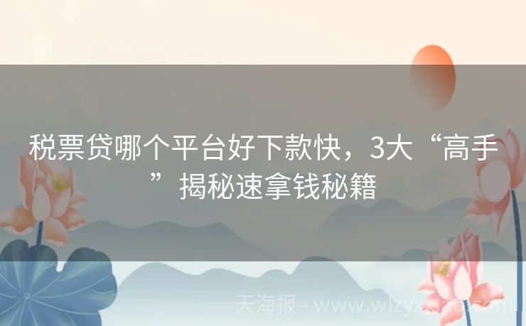 税票贷哪个平台好下款快，3大“高手”揭秘速拿钱秘籍