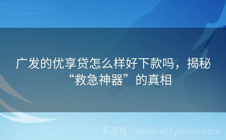 广发的优享贷怎么样好下款吗，揭秘“救急神器”的真相