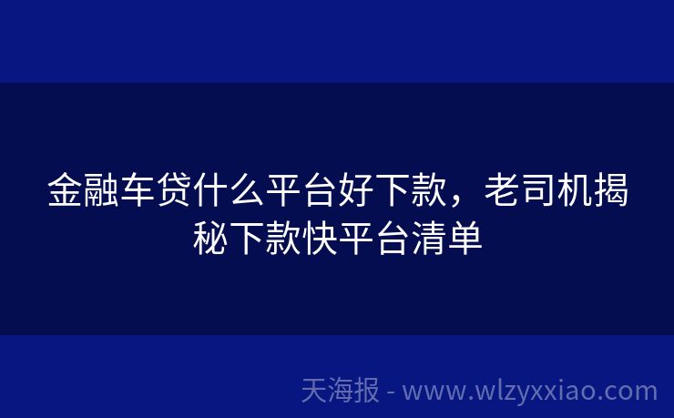 金融车贷什么平台好下款，老司机揭秘下款快平台清单
