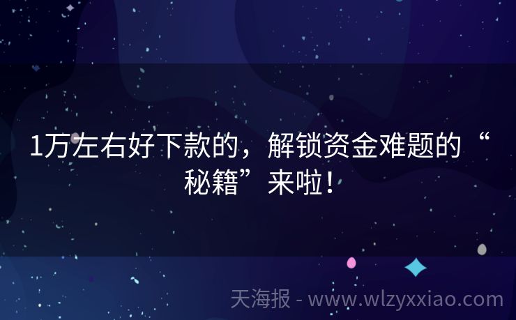 1万左右好下款的，解锁资金难题的“秘籍”来啦！