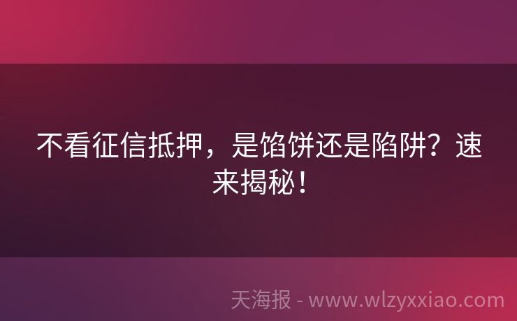 不看征信抵押，是馅饼还是陷阱？速来揭秘！
