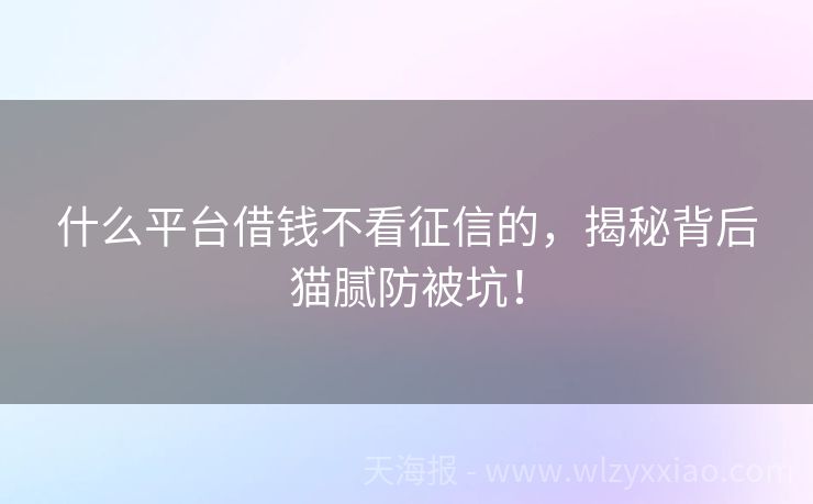 什么平台借钱不看征信的，揭秘背后猫腻防被坑！