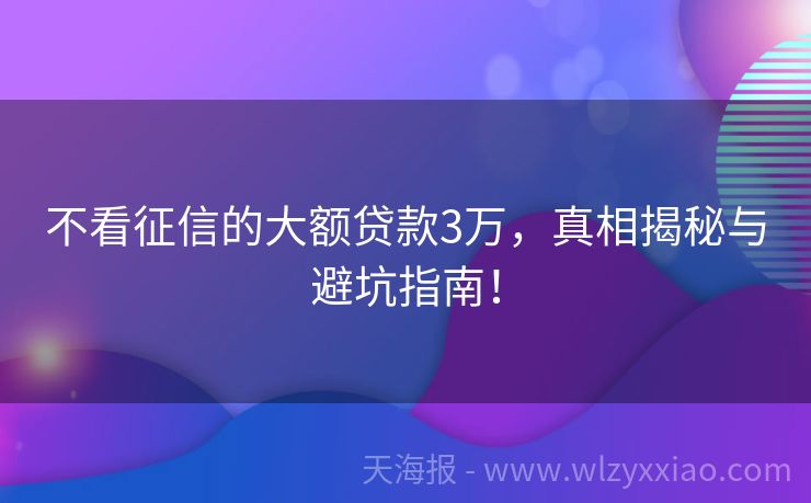 不看征信的大额贷款3万，真相揭秘与避坑指南！