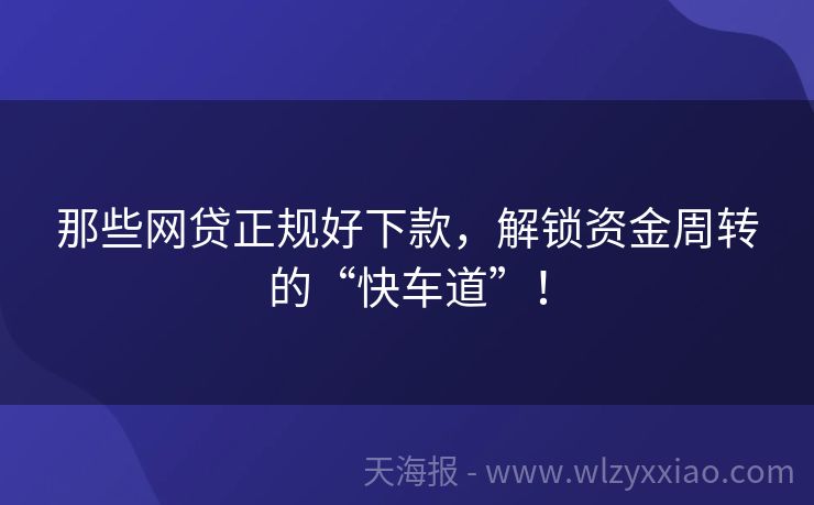 那些网贷正规好下款，解锁资金周转的“快车道”！