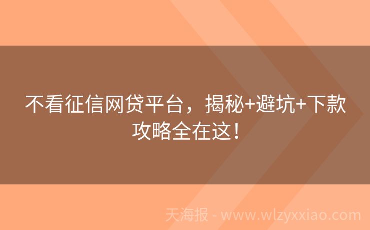 不看征信网贷平台，揭秘+避坑+下款攻略全在这！