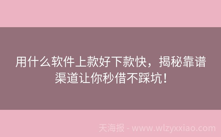 用什么软件上款好下款快，揭秘靠谱渠道让你秒借不踩坑！