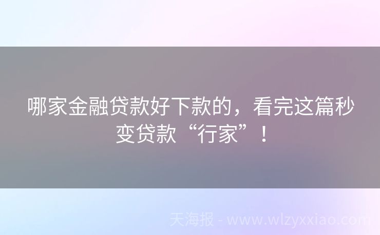 哪家金融贷款好下款的，看完这篇秒变贷款“行家”！