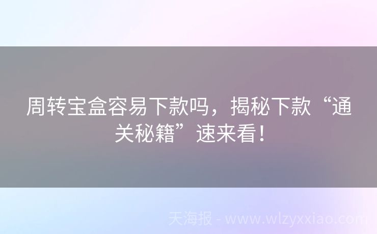 周转宝盒容易下款吗，揭秘下款“通关秘籍”速来看！