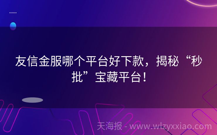 友信金服哪个平台好下款，揭秘“秒批”宝藏平台！