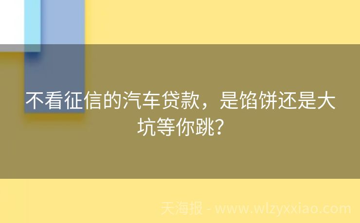 不看征信的汽车贷款，是馅饼还是大坑等你跳？
