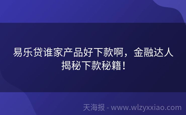 易乐贷谁家产品好下款啊，金融达人揭秘下款秘籍！