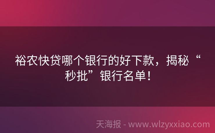 裕农快贷哪个银行的好下款，揭秘“秒批”银行名单！
