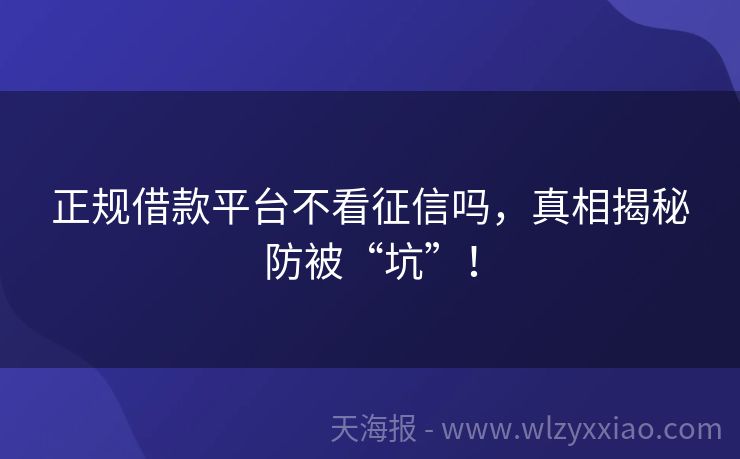 正规借款平台不看征信吗，真相揭秘防被“坑”！