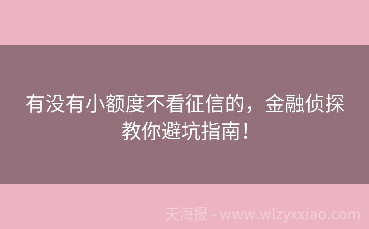 有没有小额度不看征信的，金融侦探教你避坑指南！