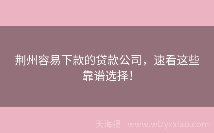 荆州容易下款的贷款公司，速看这些靠谱选择！
