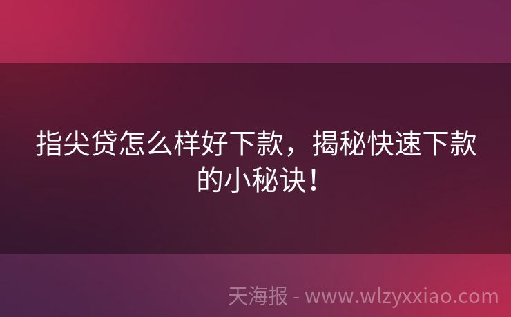 指尖贷怎么样好下款，揭秘快速下款的小秘诀！