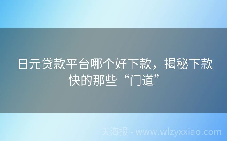 日元贷款平台哪个好下款，揭秘下款快的那些“门道”