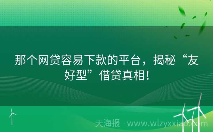 那个网贷容易下款的平台，揭秘“友好型”借贷真相！