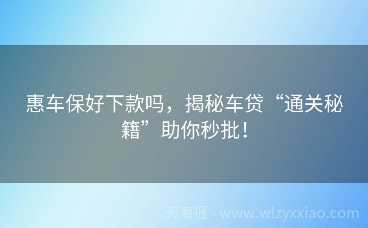惠车保好下款吗，揭秘车贷“通关秘籍”助你秒批！