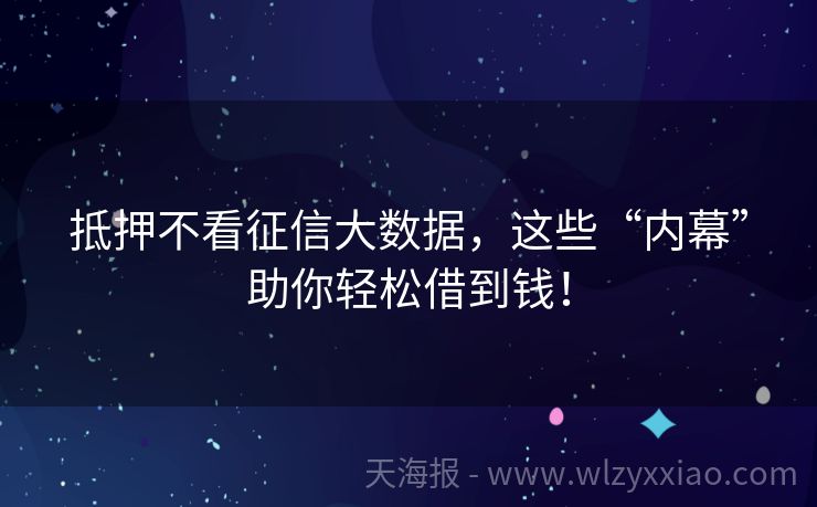 抵押不看征信大数据，这些“内幕”助你轻松借到钱！