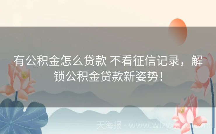 有公积金怎么贷款 不看征信记录，解锁公积金贷款新姿势！
