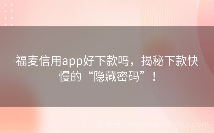 福麦信用app好下款吗，揭秘下款快慢的“隐藏密码”！