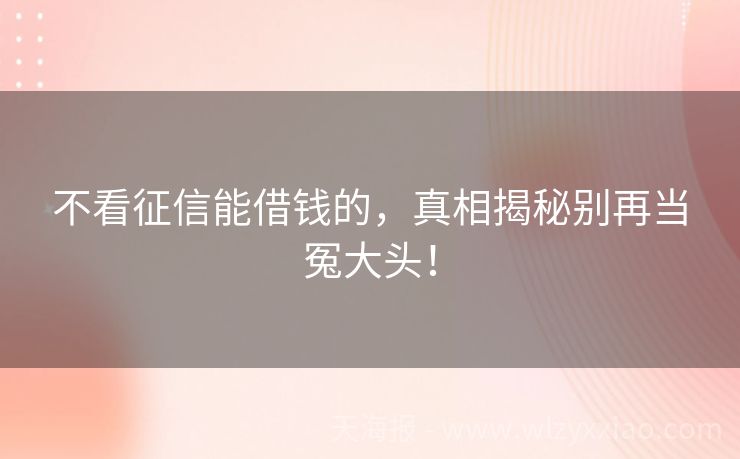 不看征信能借钱的，真相揭秘别再当冤大头！