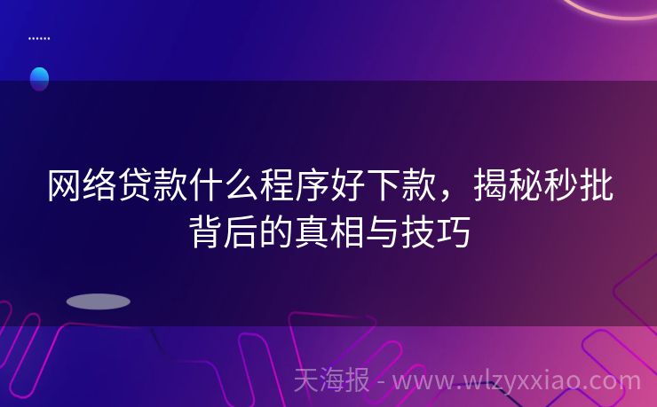 网络贷款什么程序好下款，揭秘秒批背后的真相与技巧