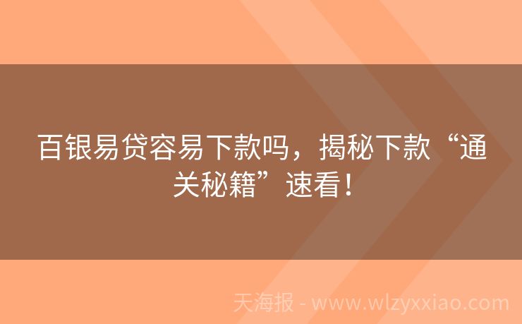 百银易贷容易下款吗，揭秘下款“通关秘籍”速看！
