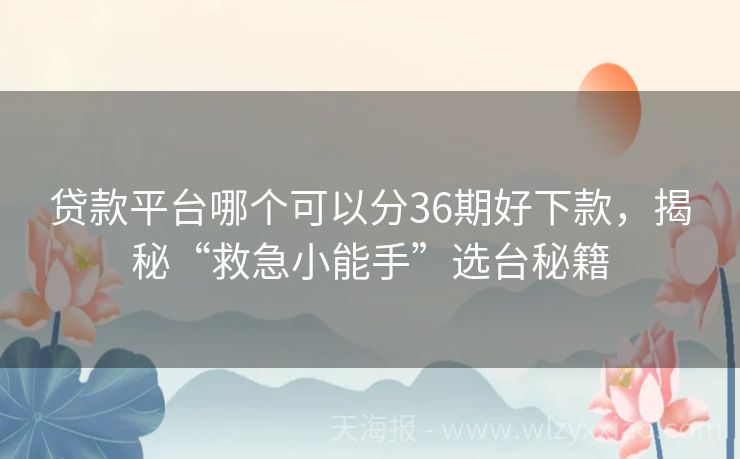 贷款平台哪个可以分36期好下款，揭秘“救急小能手”选台秘籍