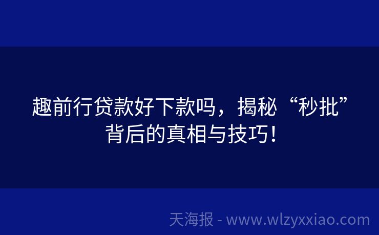 趣前行贷款好下款吗，揭秘“秒批”背后的真相与技巧！