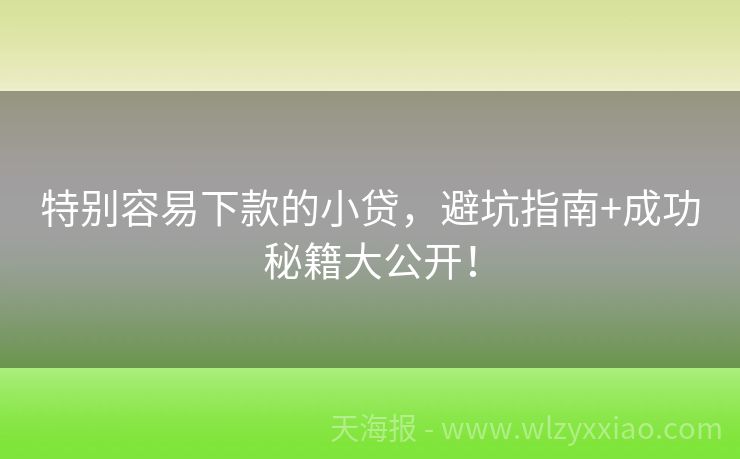 特别容易下款的小贷，避坑指南+成功秘籍大公开！