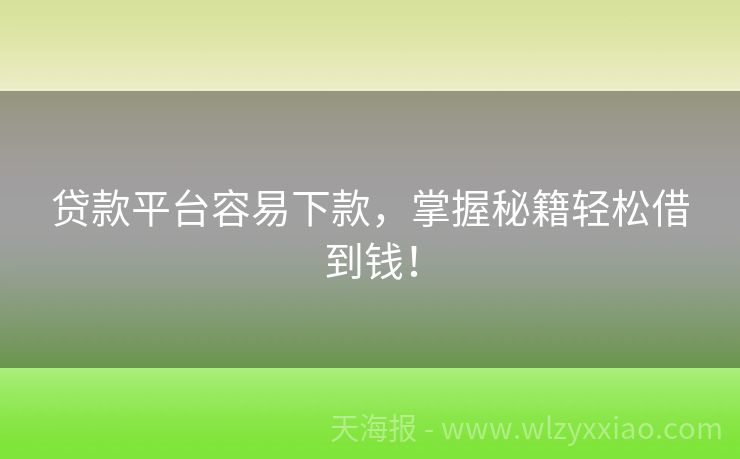 贷款平台容易下款，掌握秘籍轻松借到钱！