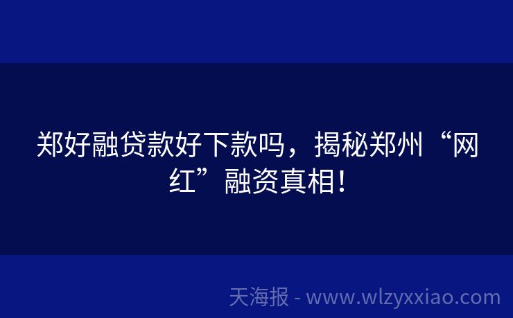 郑好融贷款好下款吗，揭秘郑州“网红”融资真相！