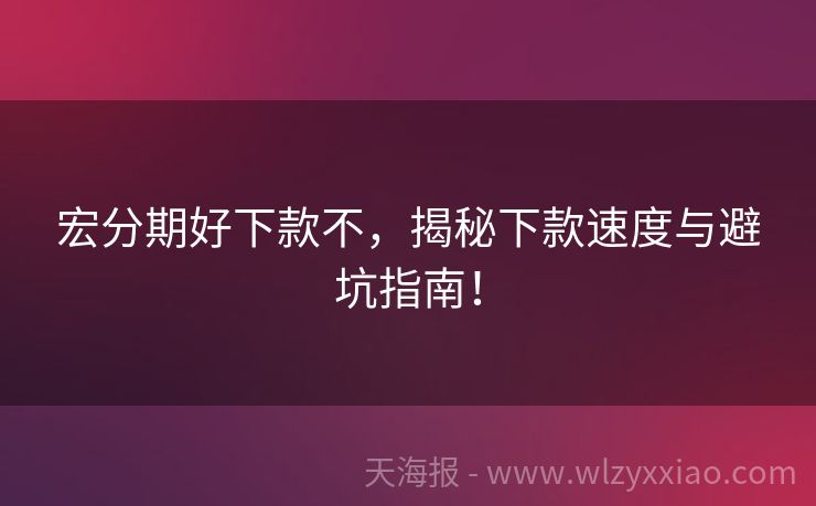 宏分期好下款不，揭秘下款速度与避坑指南！